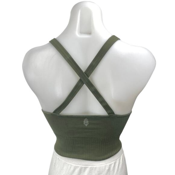 Free People Good Karma Green Sleeveless Crossback Sports Bra Crop Tank Top Sz S - Picture 2 of 3